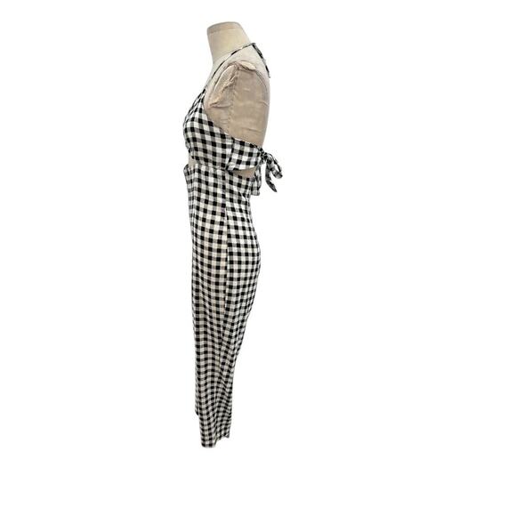 Zara Jumpsuit Cut Out Halter Gingham Check Plaid Linen Blend Black White Size XS - Picture 6 of 14